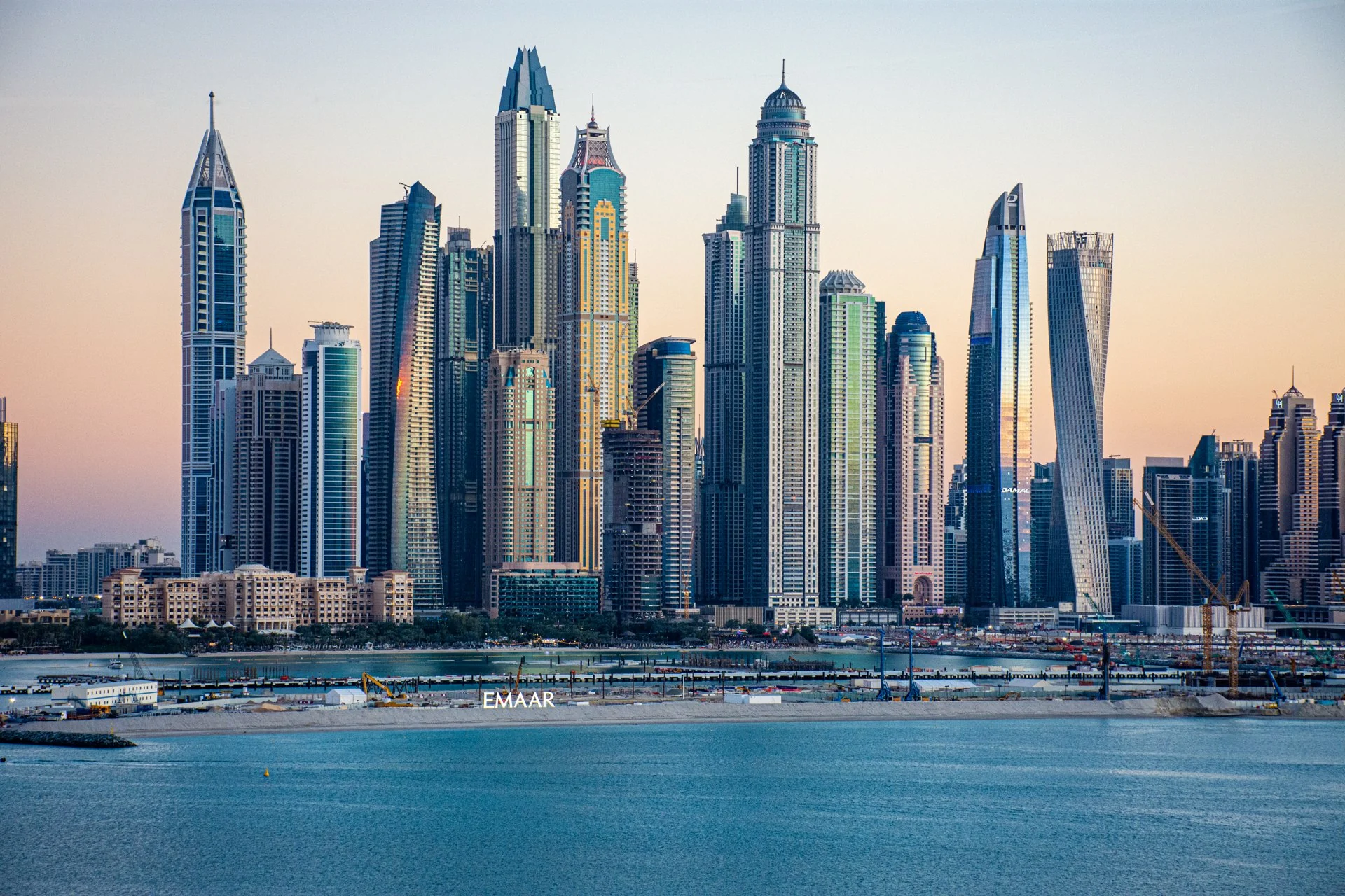 Dubai Marina towers and waterfront in the United Arab Emirates